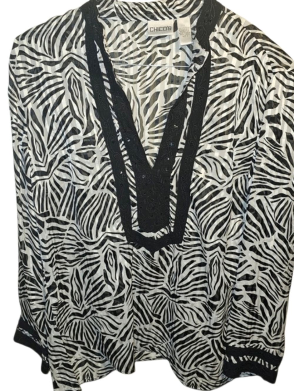 Chico's Sz. Large Black/white Animal Print Blouse